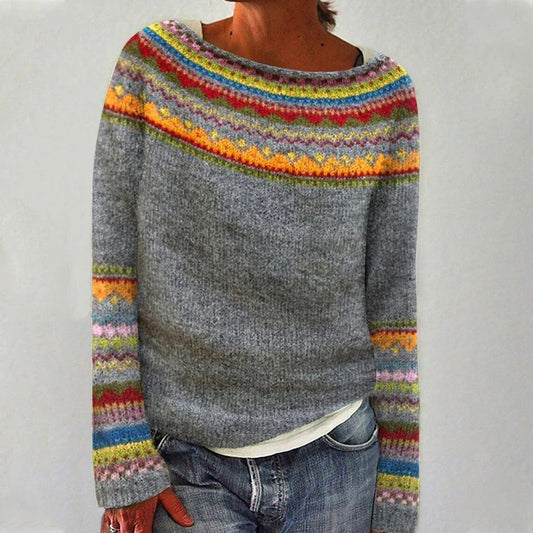Unique Print Round Neck Long Sleeve Sweater