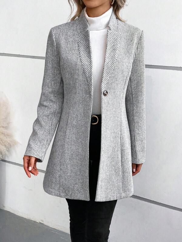 Classy Collarless Long Sleeve Outerwear