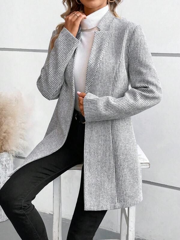 Classy Collarless Long Sleeve Outerwear