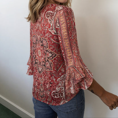 Red Paisley Bohemian Blouse Top