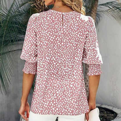 Pink Print Round Neck Top