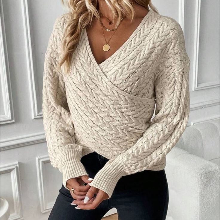 Apricot Plain V-Neck Long Sleeve Sweater