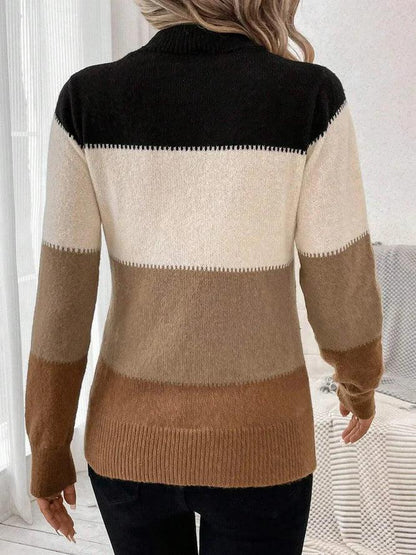 Popular Color Block Long Sleeve Sweater