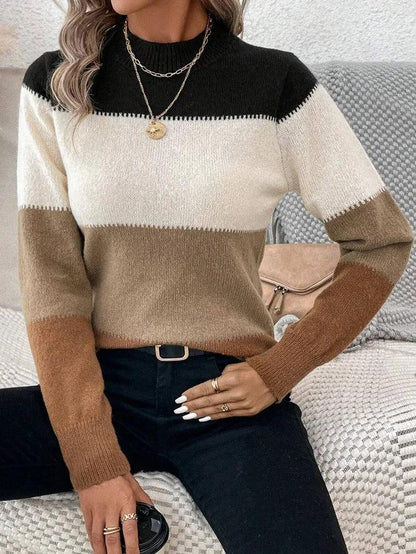Popular Color Block Long Sleeve Sweater